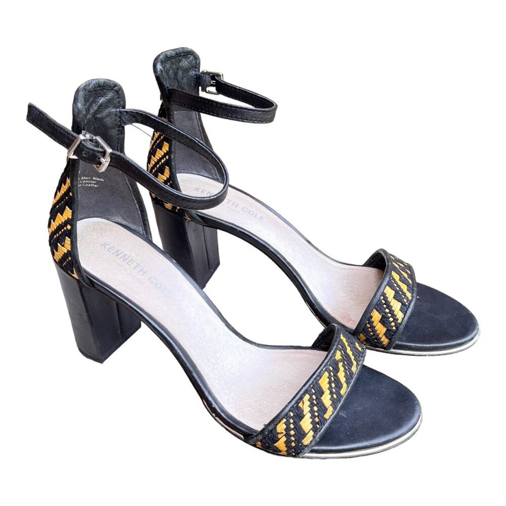 Kenneth‎ Cole Lex Black Tan Natural Women's Dress Sandals Block Heel 7M Read